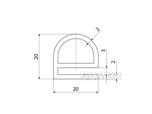 "e" Silikonprofil mit Loch, 20x20/3mm, 50°ShA, -60°C/+180°C, transparent, 